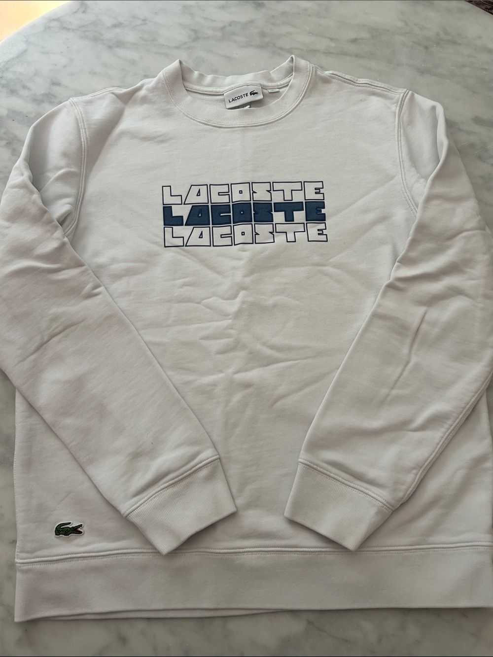 Lacoste White Crewneck Sweatshirt with Navy Graphic